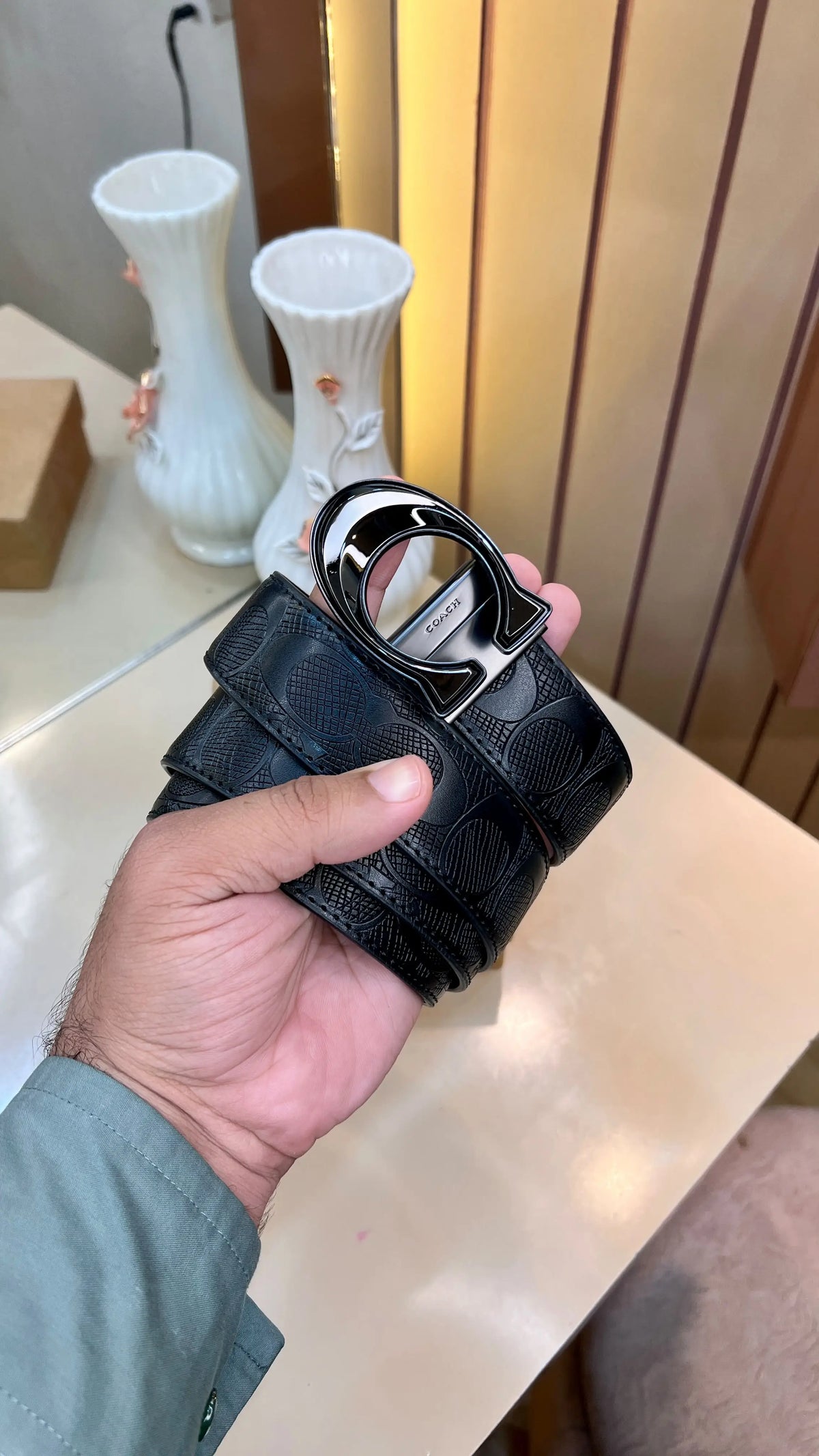 COACH PREMIUM QUALITY IMP EMBOSSED REVERSIBLE BELTS WITH OG BOX