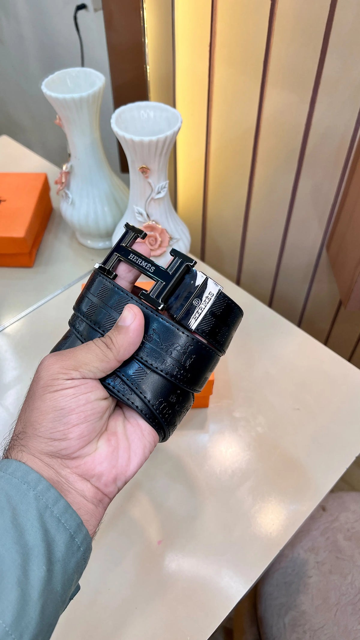 HERMES PREMIUM QUALITY IMP EMBOSSED REVERSIBLE BELTS WITH OG BOX