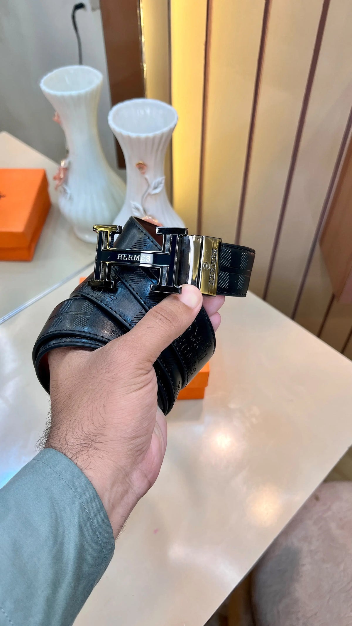 HERMES PREMIUM QUALITY IMP EMBOSSED REVERSIBLE BELTS WITH OG BOX