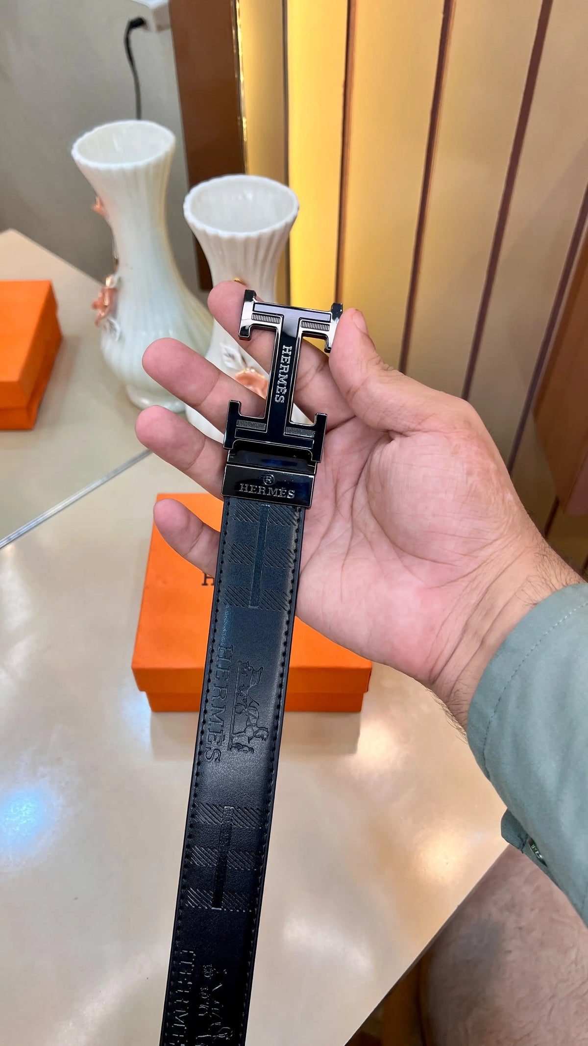 HERMES PREMIUM QUALITY IMP EMBOSSED REVERSIBLE BELTS WITH OG BOX