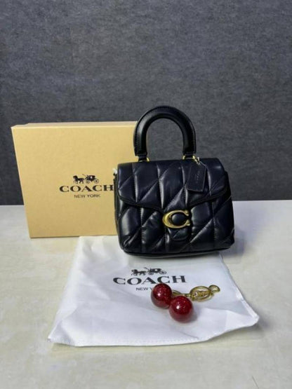 Coac tabby top handle quilted leather with cherry charm with box 884