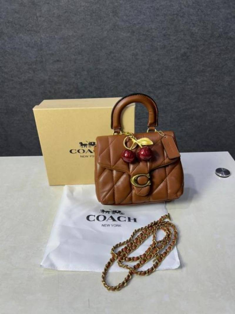 Coac tabby top handle quilted leather with cherry charm with box 881