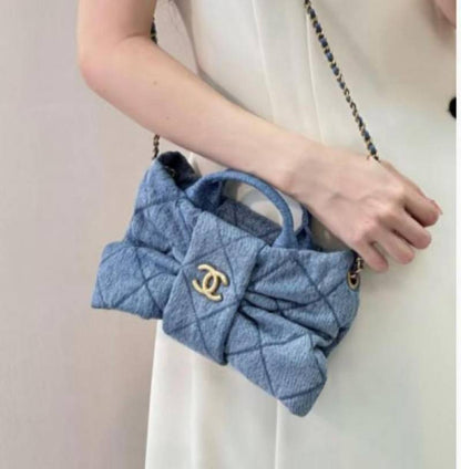 Chane maxi bow denim wit agneg box premium quality 870