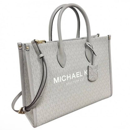 Michael Kor Mirella East West Medium Tote Pearl Grey MK Signature 87