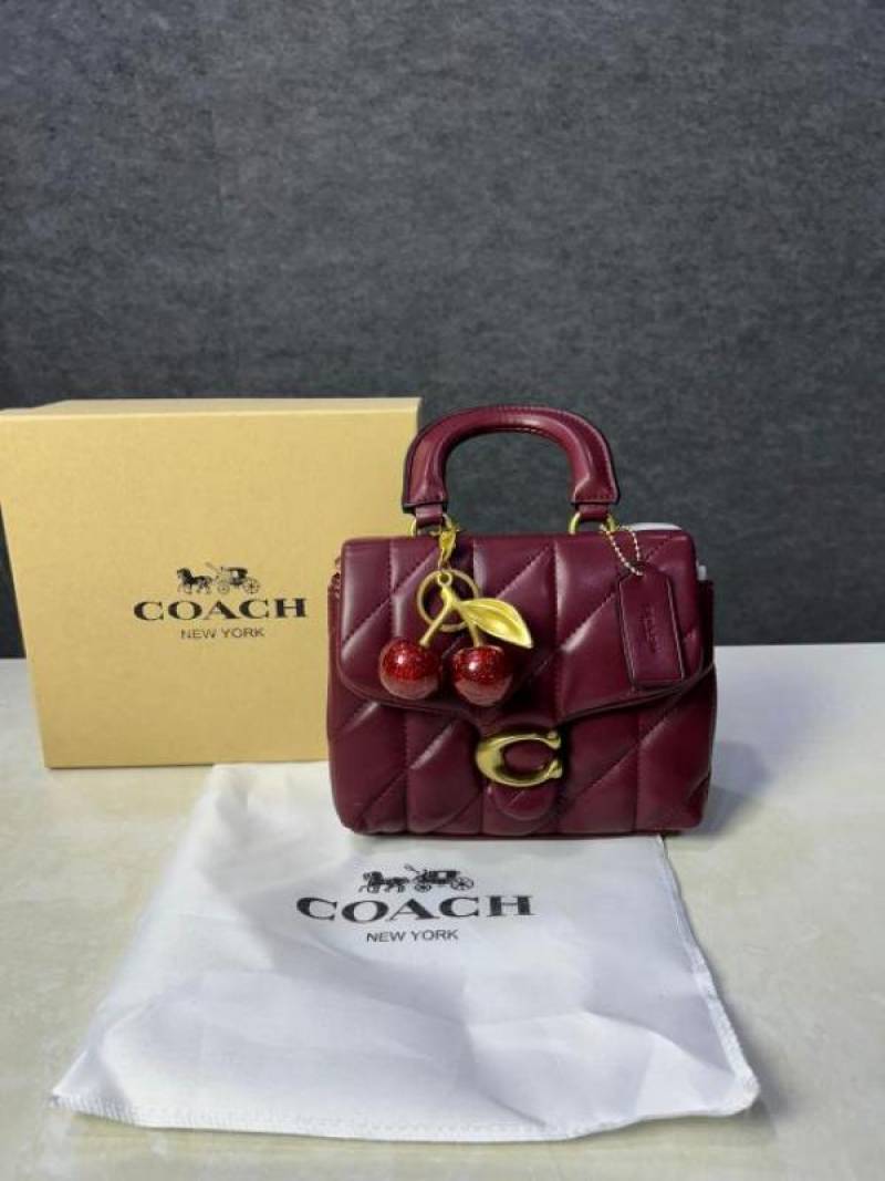 coac tabby top handle quilted leather with cherry charm with box 883