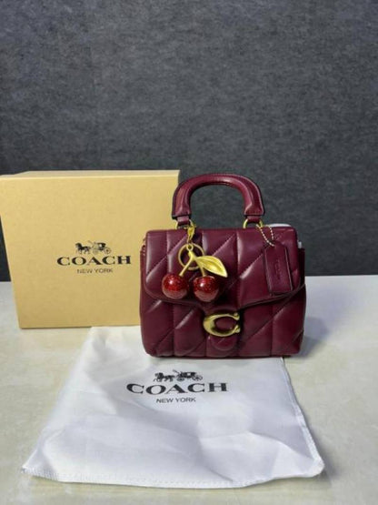 coac tabby top handle quilted leather with cherry charm with box 883