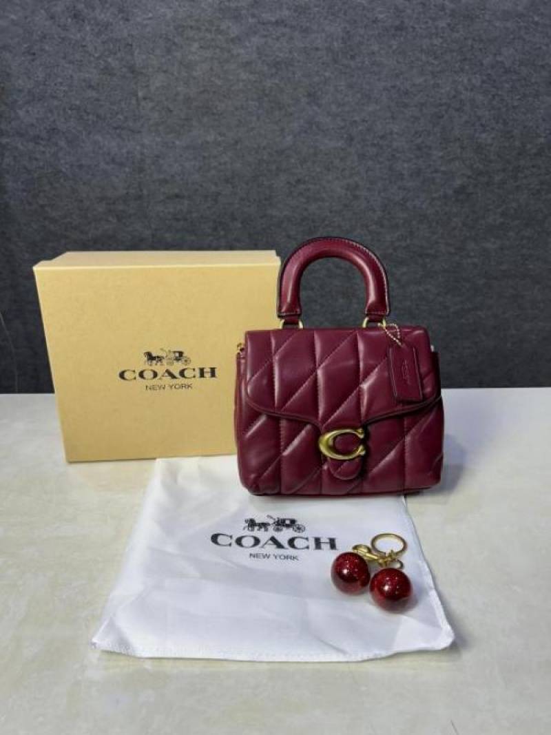 coac tabby top handle quilted leather with cherry charm with box 883
