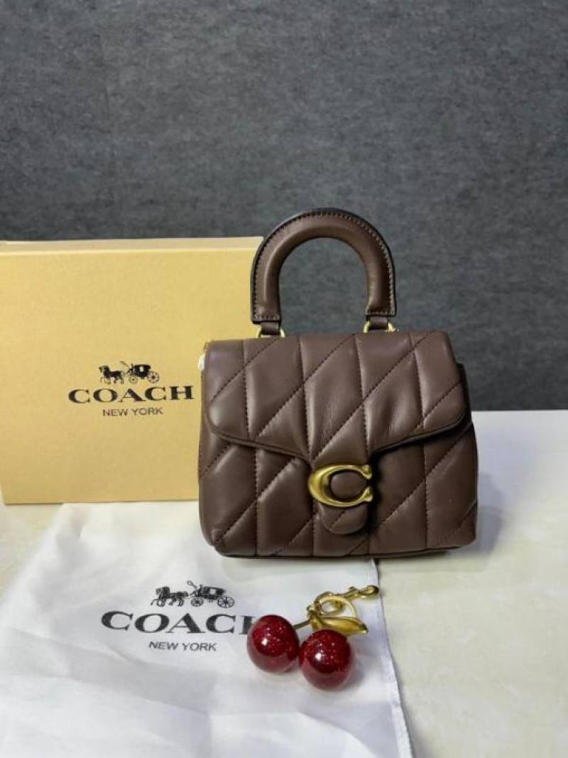 Coac tabby top handle quilted leather with cherry charm with box 882