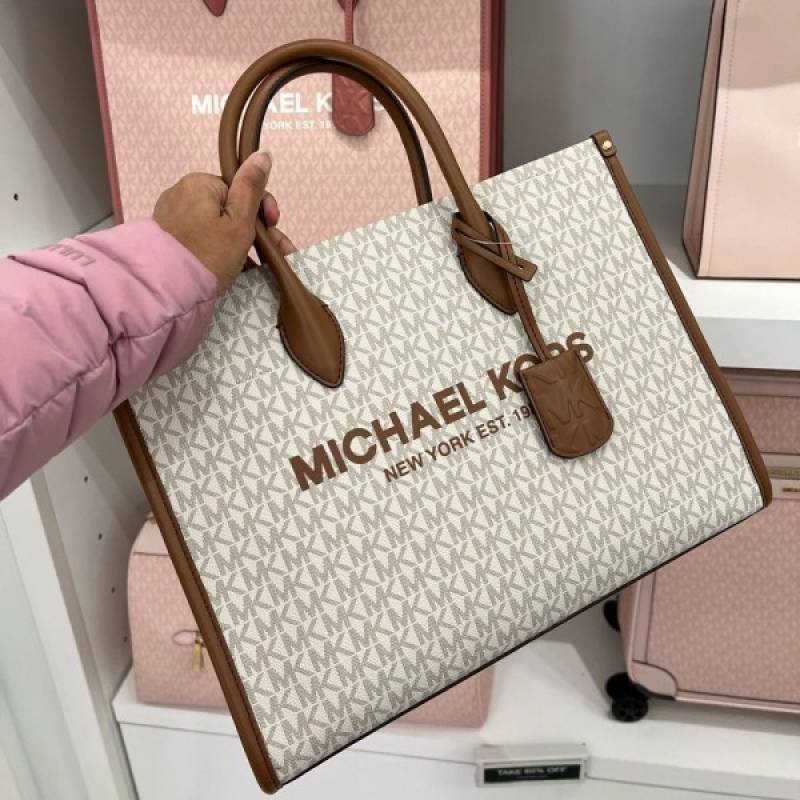 Michael_Kor Mirella East West Medium Tote Pearl beige brown MK Signature 88