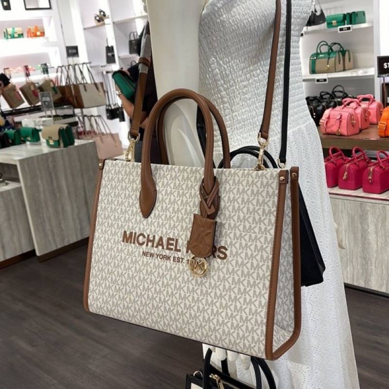 Michael_Kor Mirella East West Medium Tote Pearl beige brown MK Signature 88