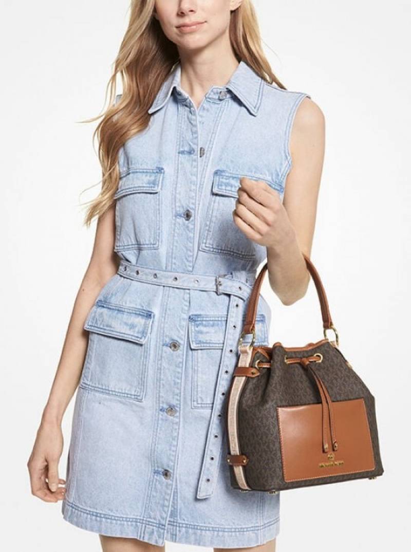 MICHAEL_MICHAEL_KOR MAEVE MEDIUM SIGNATURE LOGO BUCKET BAG  98