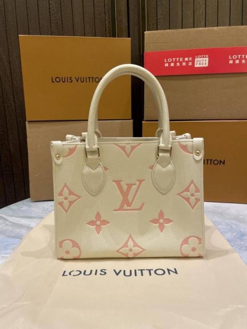 Loui vuitton onthego 25 white pink monogram canvas wit agnet box and carry bag 09