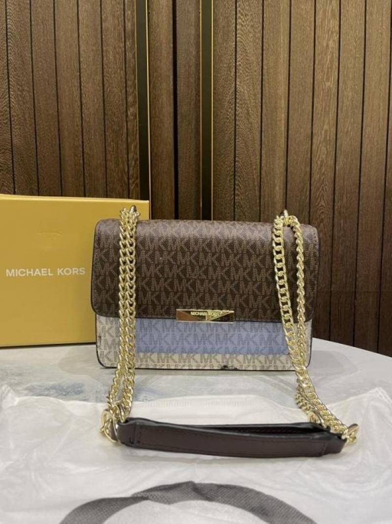 Michael kor Jade logo print sling bag with chain strap and box 926