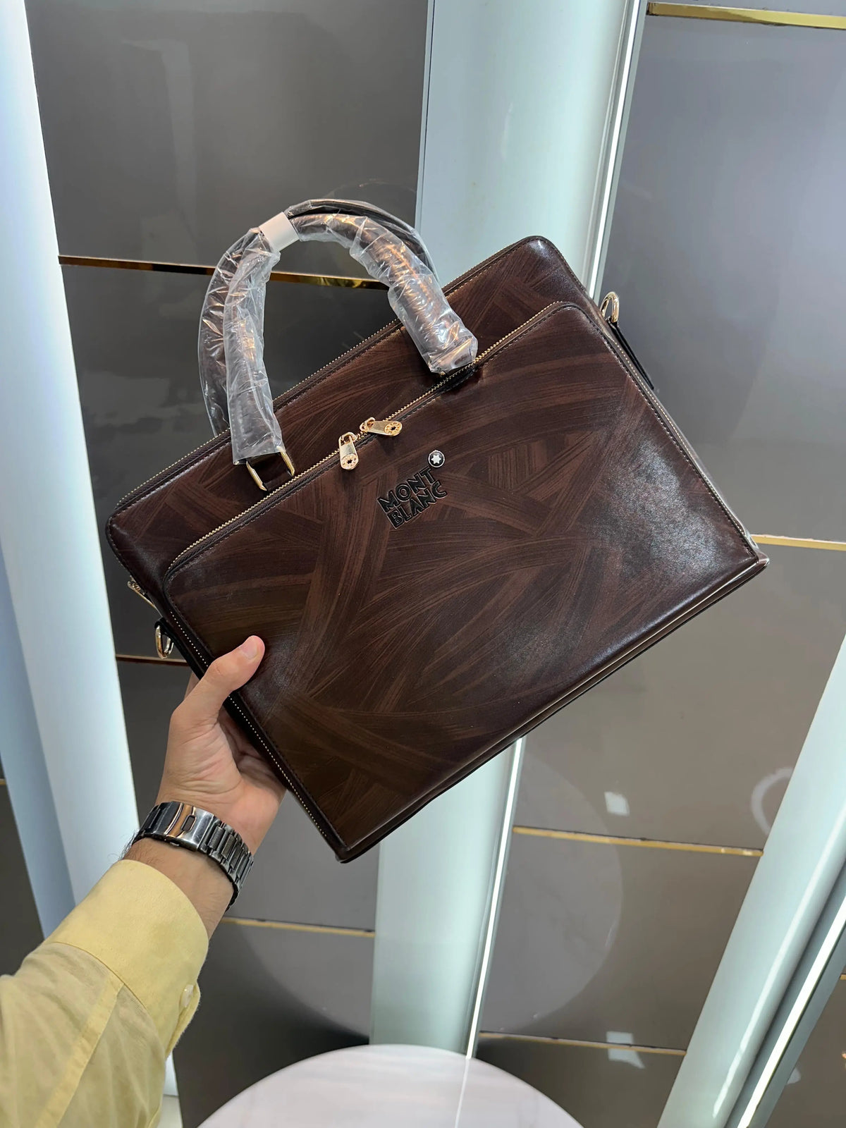 Mont Blan c Luxury Premium Imported Grey Laptop Bag Coffee mb1008