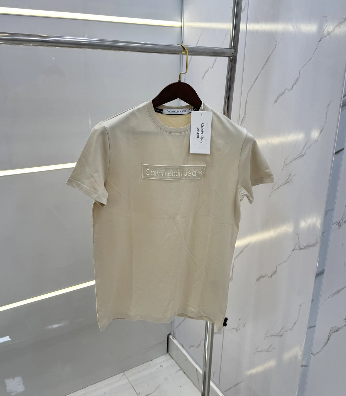 Calvin Klein Cream Logo Print Premium T-Shirt