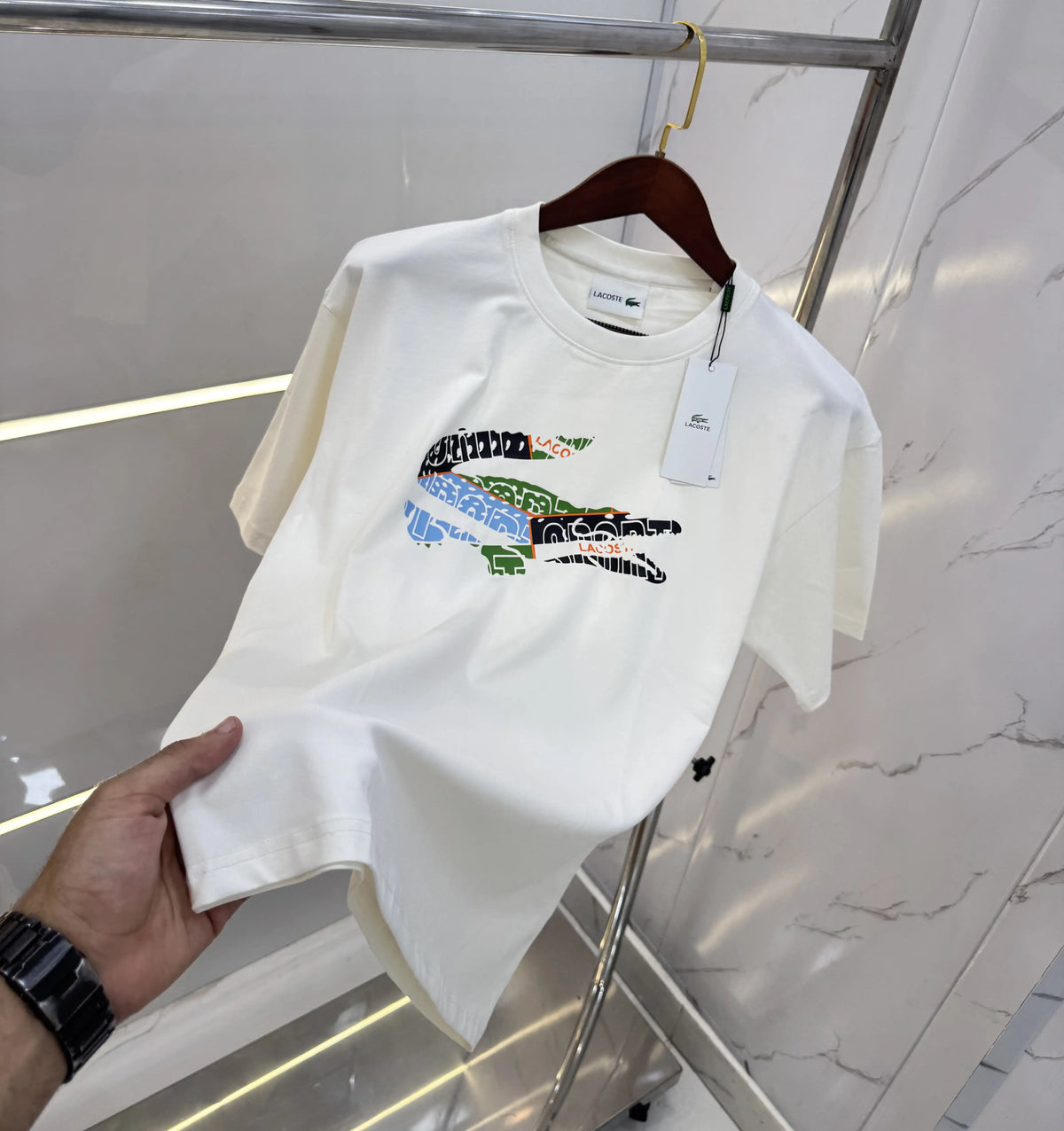 Lacost e White Printed Imported Oversized T-Shirt