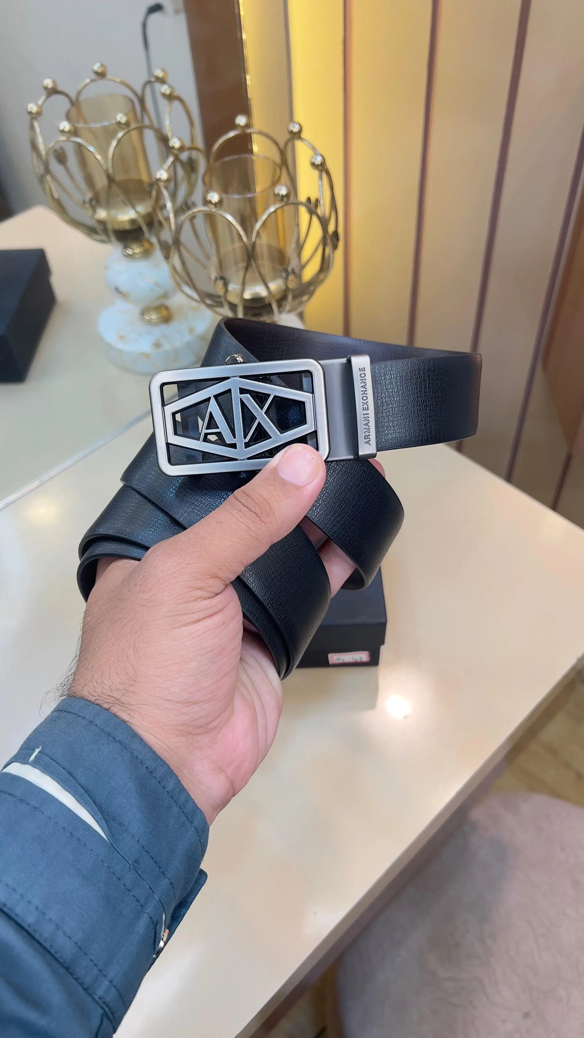 AX ARMANI EXCHANGE PREMIUM QUALITY AUTOLOCK REVERSEABLE BELT WITH OG BOX