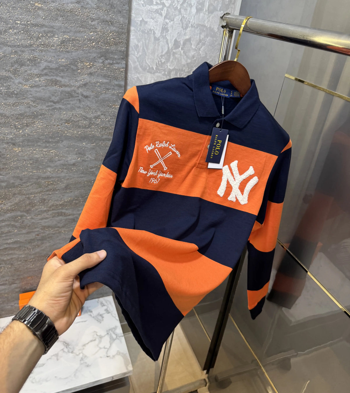 Ralph  Lauren Orange Logo Work Premium Full Sleeve Polo T-Shirt