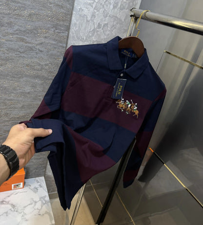 Ralph  Lauren Wine Logo Work Premium Full Sleeve Polo T-Shirt