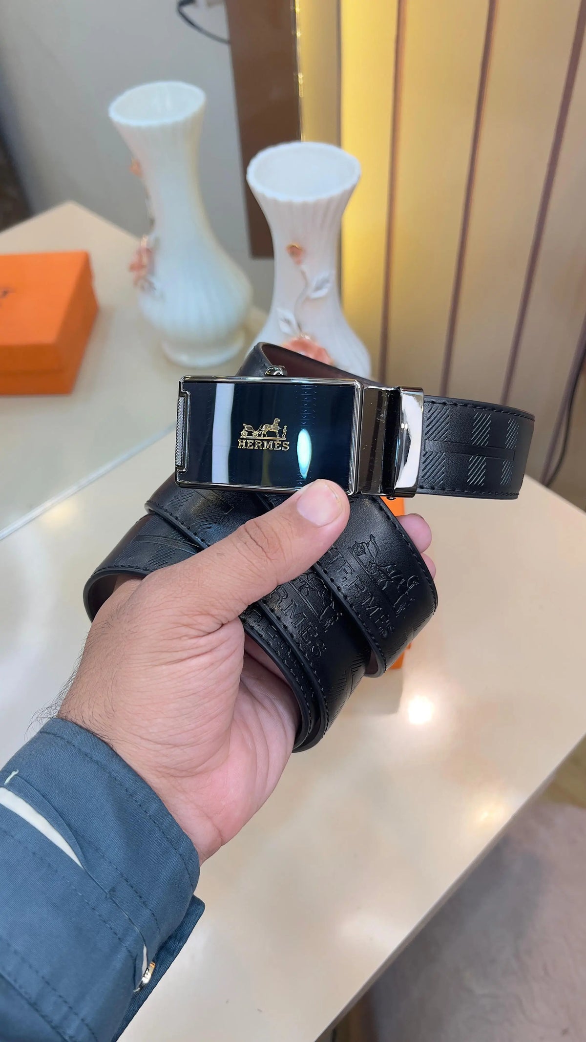 HERMES PREMIUM QUALITY IMP EMBOSSED AUTOLOCK BELTS WITH OG BOX