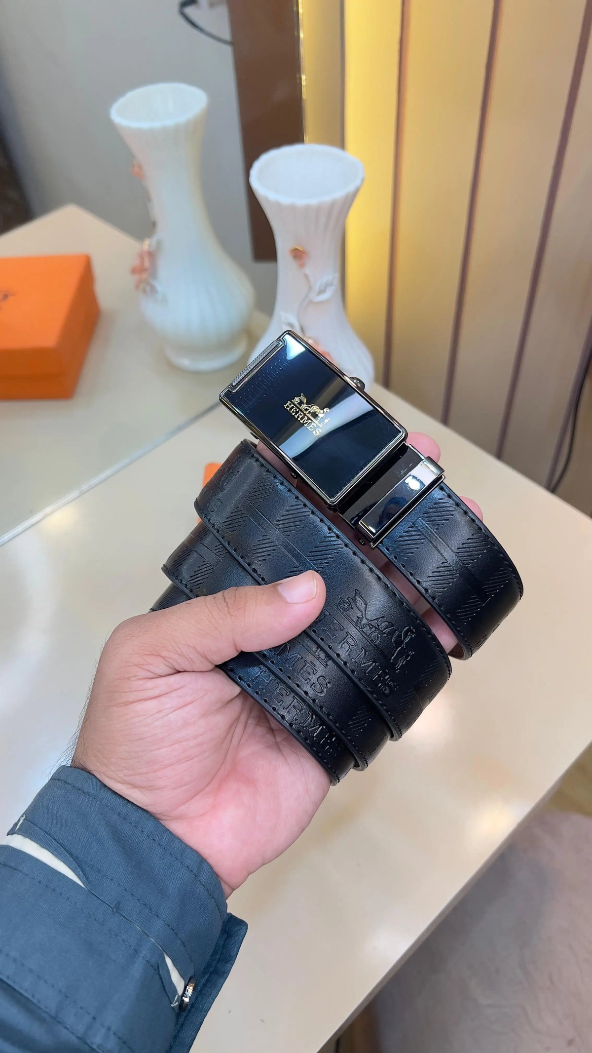 HERMES PREMIUM QUALITY IMP EMBOSSED AUTOLOCK BELTS WITH OG BOX