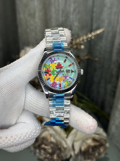 Role x Day-Date Blue Jigsaw Puzzle Premium Quartz Watch