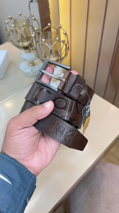 CK CALVIN KLEIN PREMIUM QUALITY IMP EMBOSSED LEATHER BELT WITH OG BOX