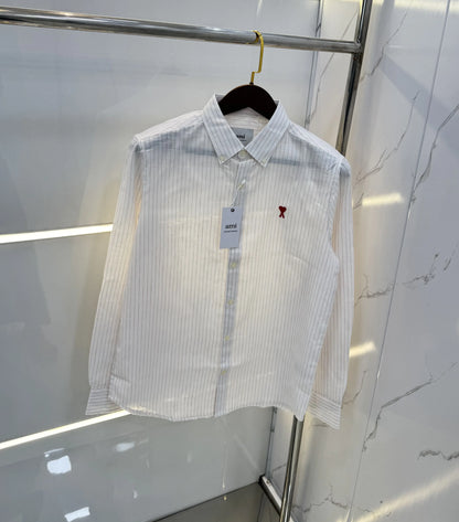 Ami Paris White Embroidery Logo Work Premium Shirt