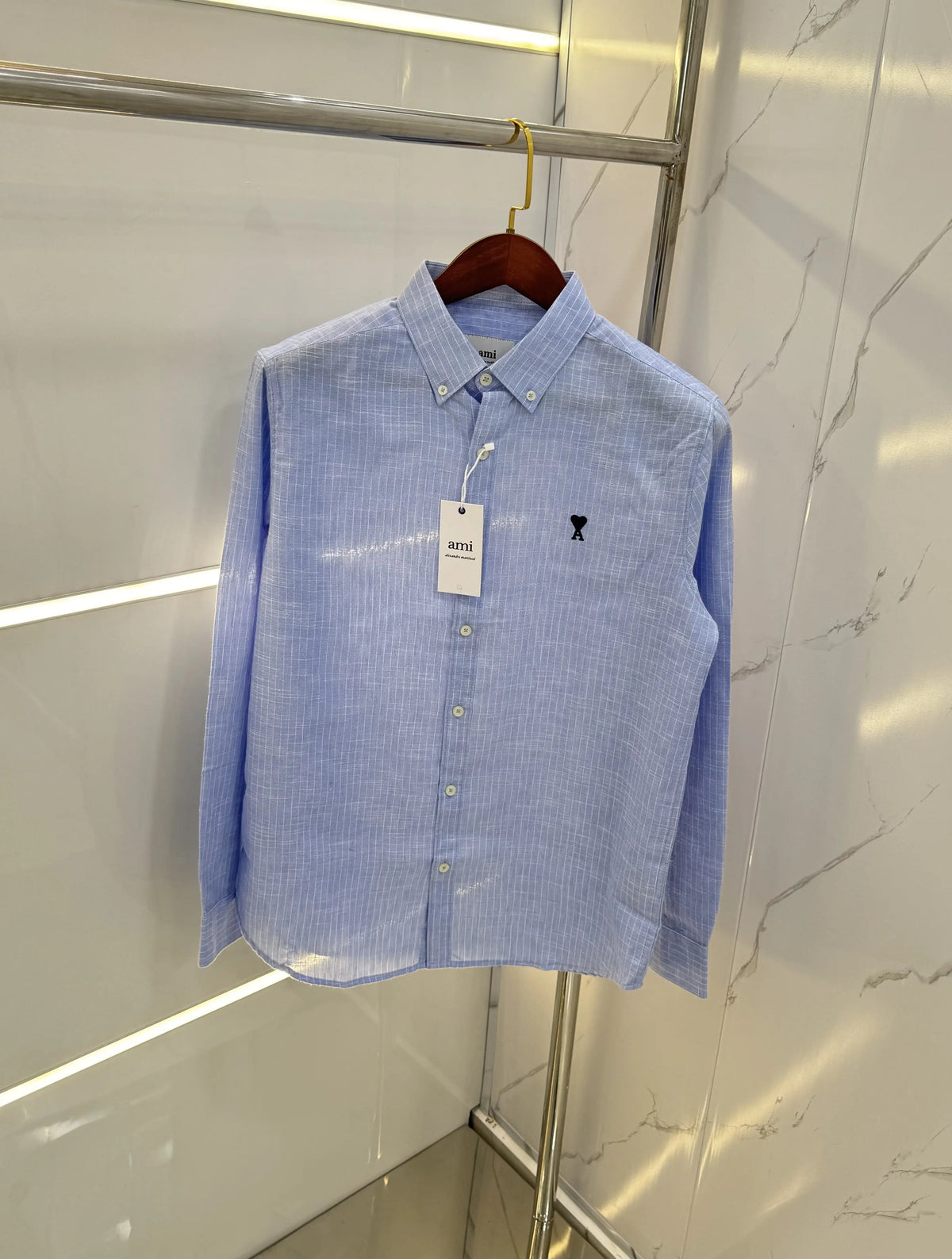 Ami Paris Sky Blue Embroidery Logo Work Premium Shirt