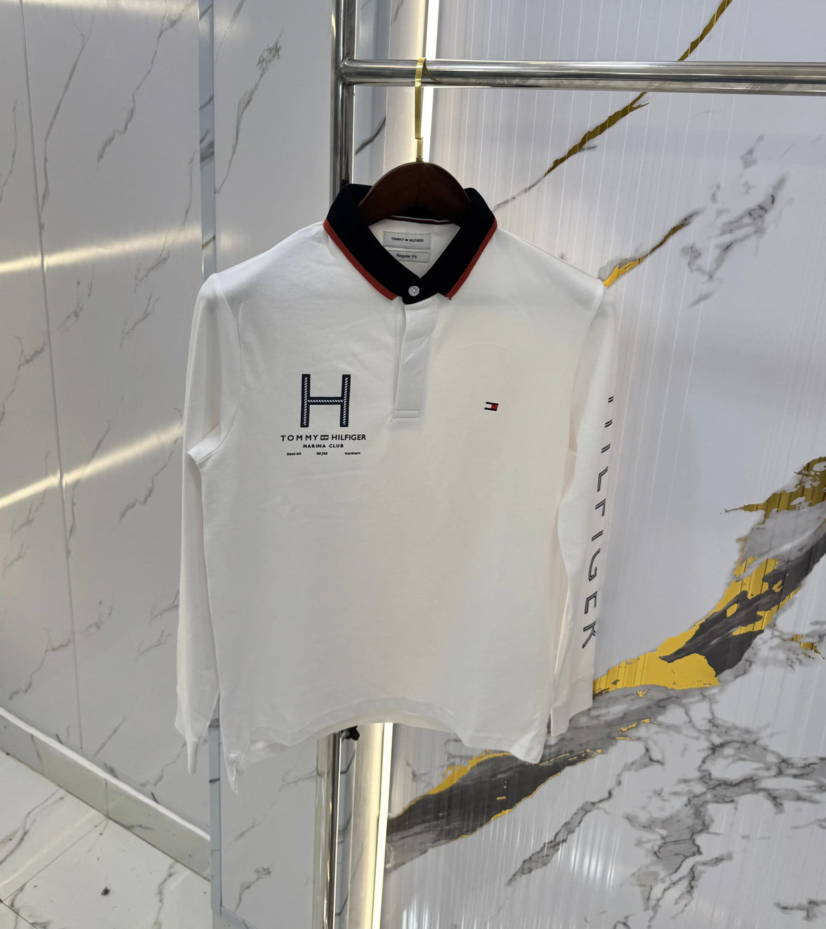 Tommy  Hilfiger White Logo Work Premium Full Sleeve Polo T-Shirt