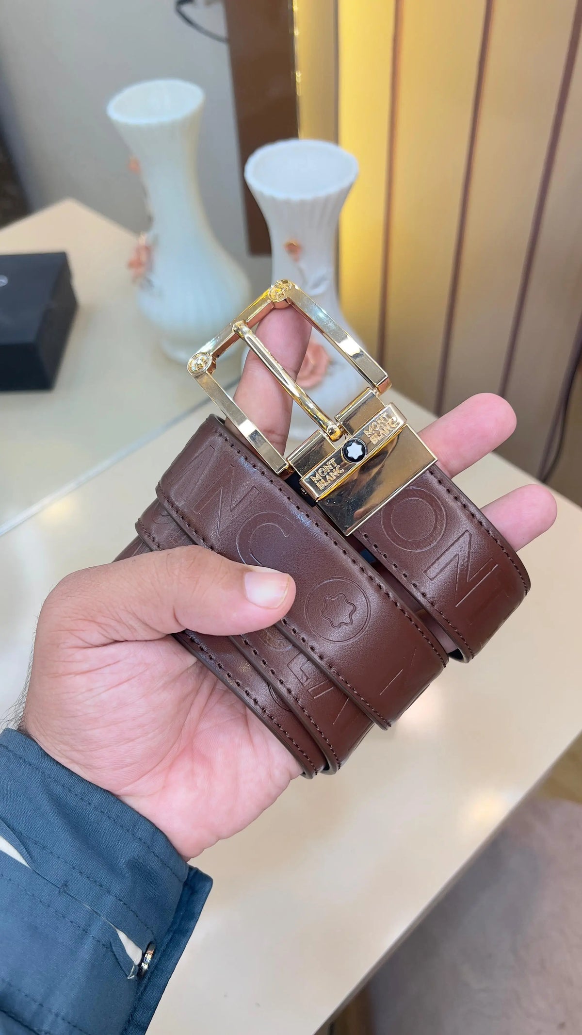 MONT BLANC IMP PREMIUM QUALITY EMBOSSED REVERSEABLE BELT WITH OG BOX