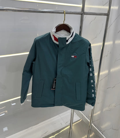 Tomm y Hilfige r Green White Reversible Imported WindBreaker Jacket