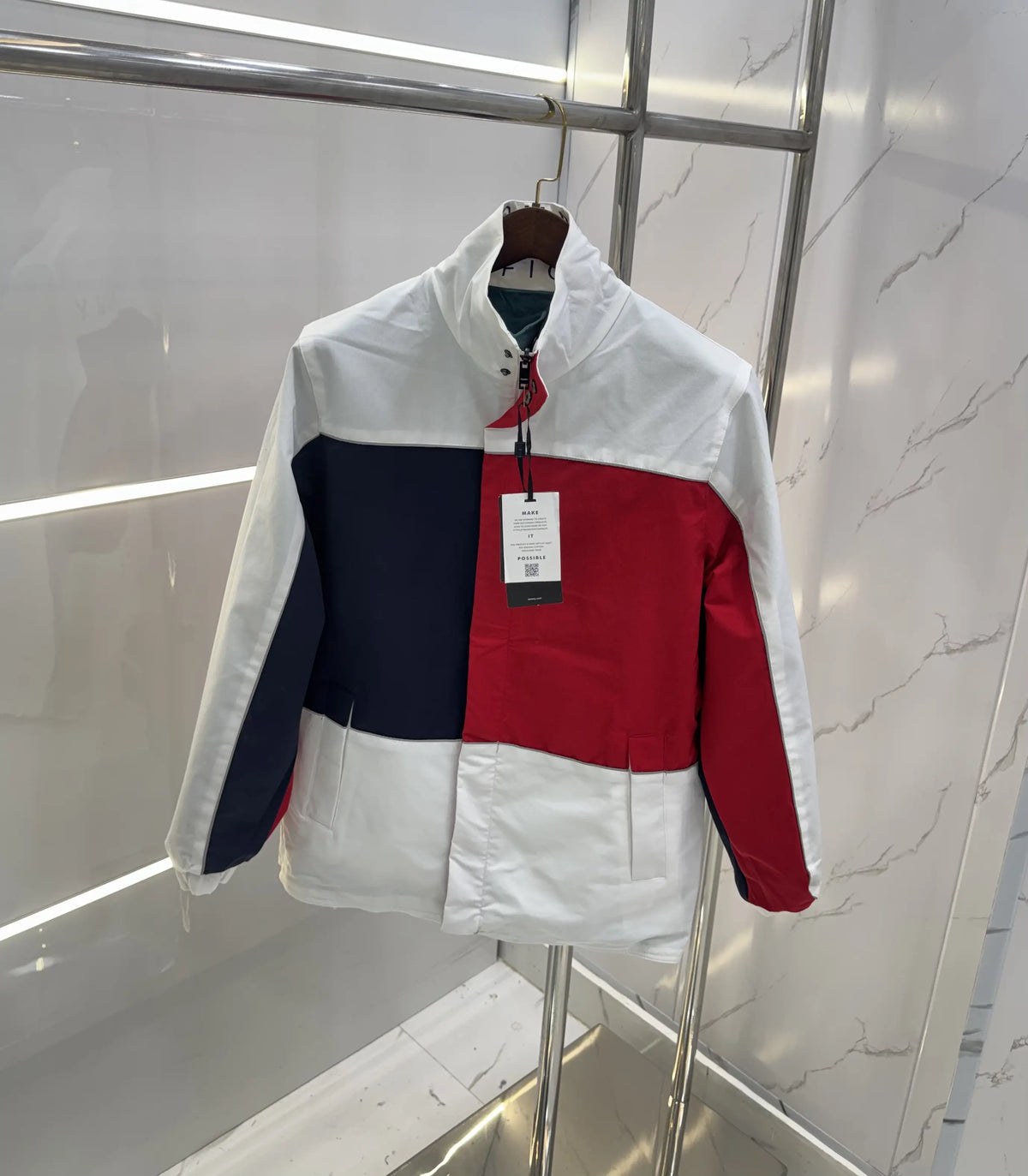 Tomm y Hilfige r Green White Reversible Imported WindBreaker Jacket