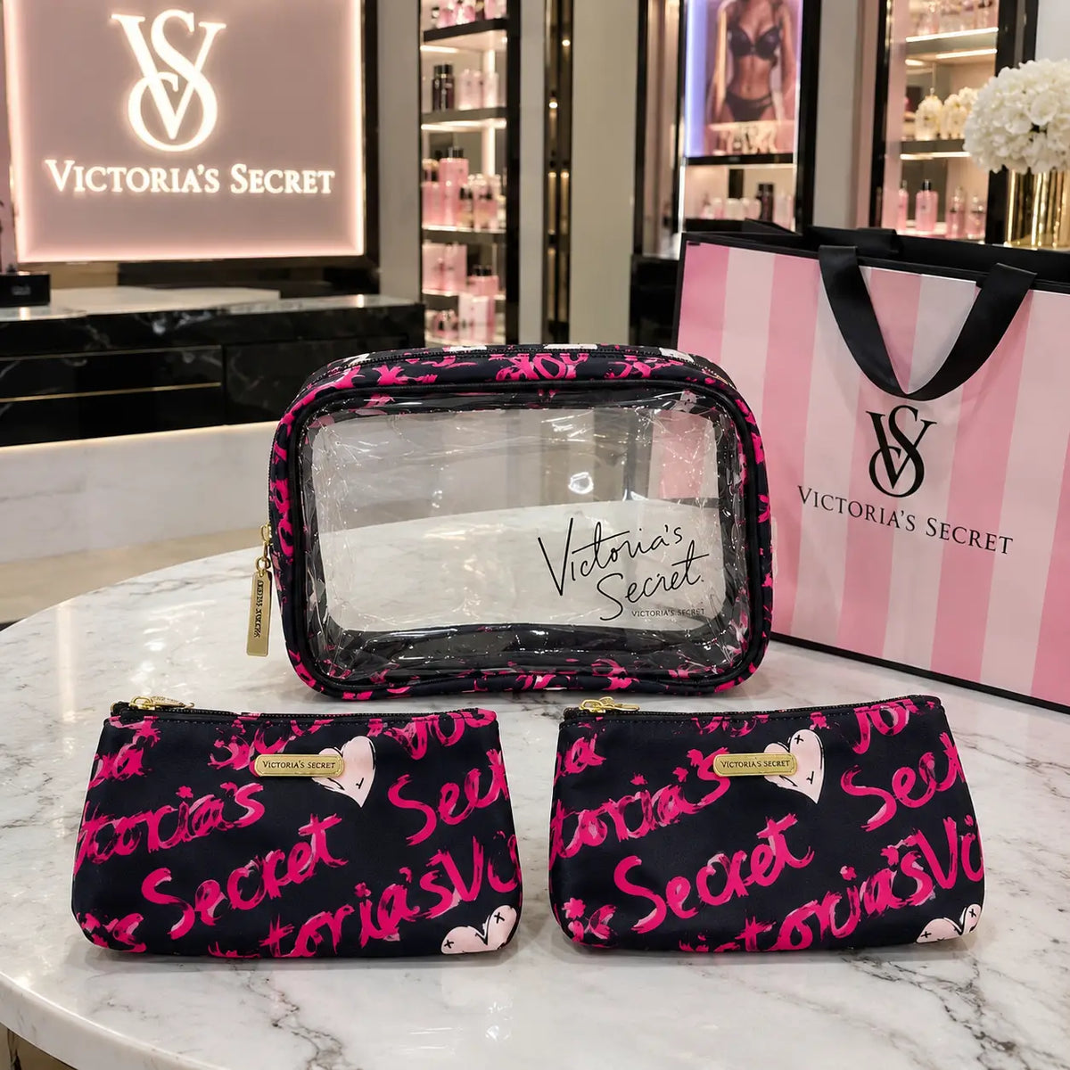 Victorias Secre t Premium Cosmetic Pouch Combo With Carry Bag vs20