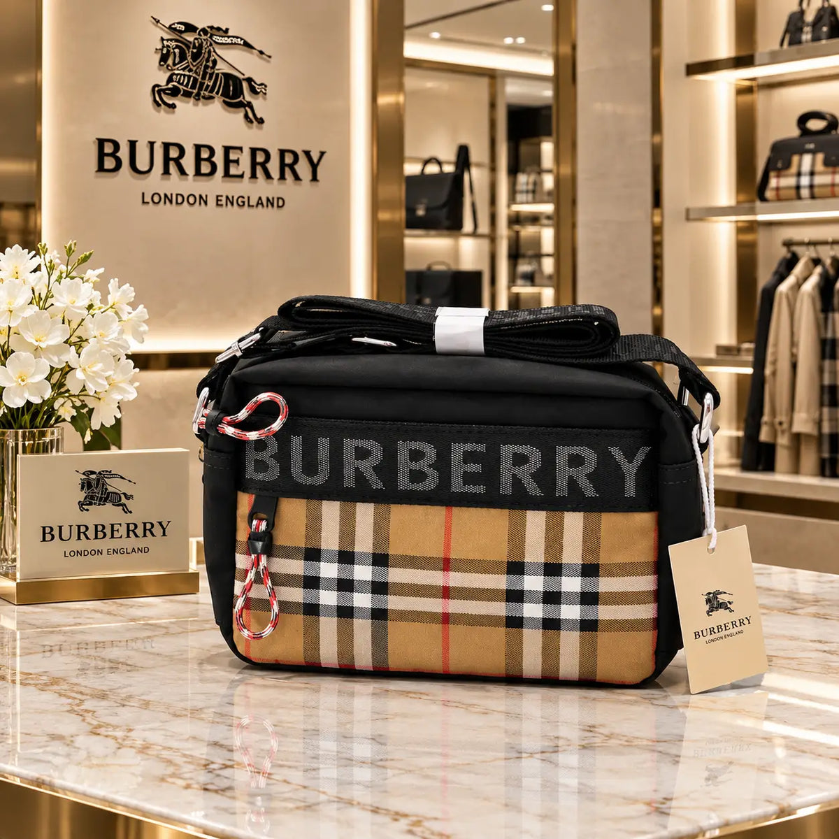Burberr y Premium Cross Body Bag Beige With Magnetic Box