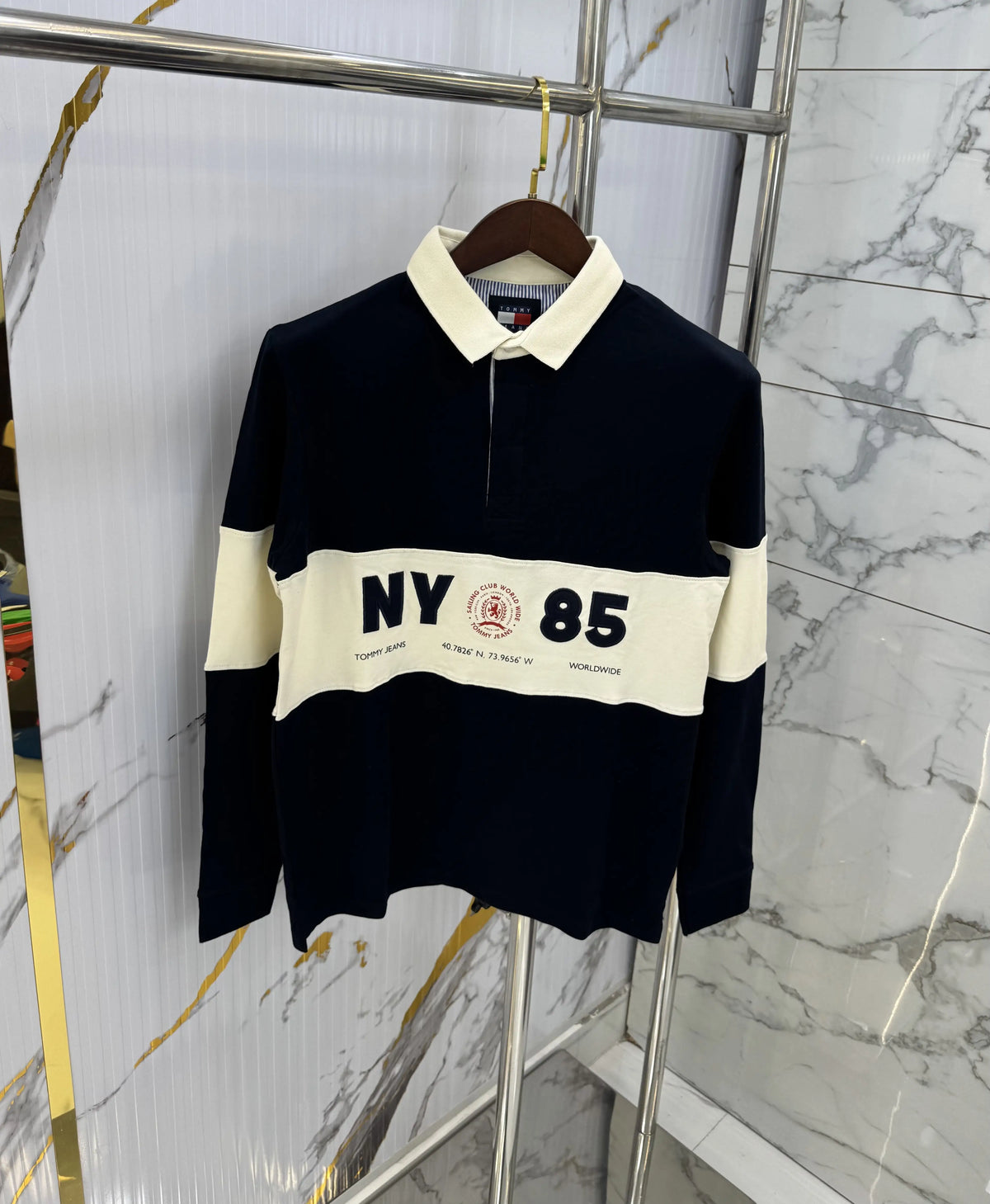 Tommy  Hilfiger Navy Blue Logo Work Premium Full Sleeve Polo T-Shirt
