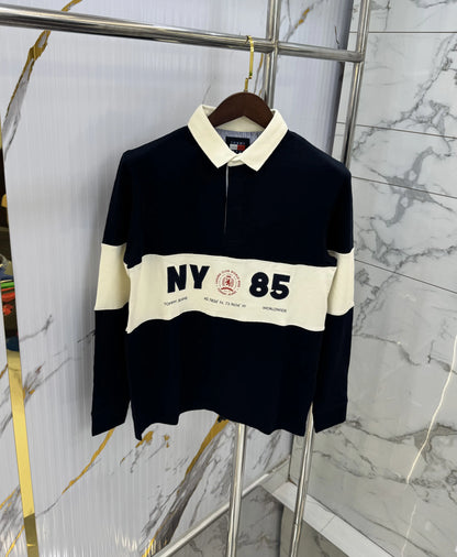 Tommy  Hilfiger Navy Blue Logo Work Premium Full Sleeve Polo T-Shirt