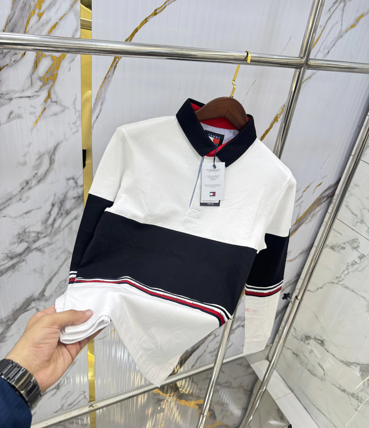 Tommy  Hilfiger White Logo Work Premium Full Sleeve Polo T-Shirt