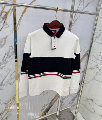 Tommy  Hilfiger White Logo Work Premium Full Sleeve Polo T-Shirt