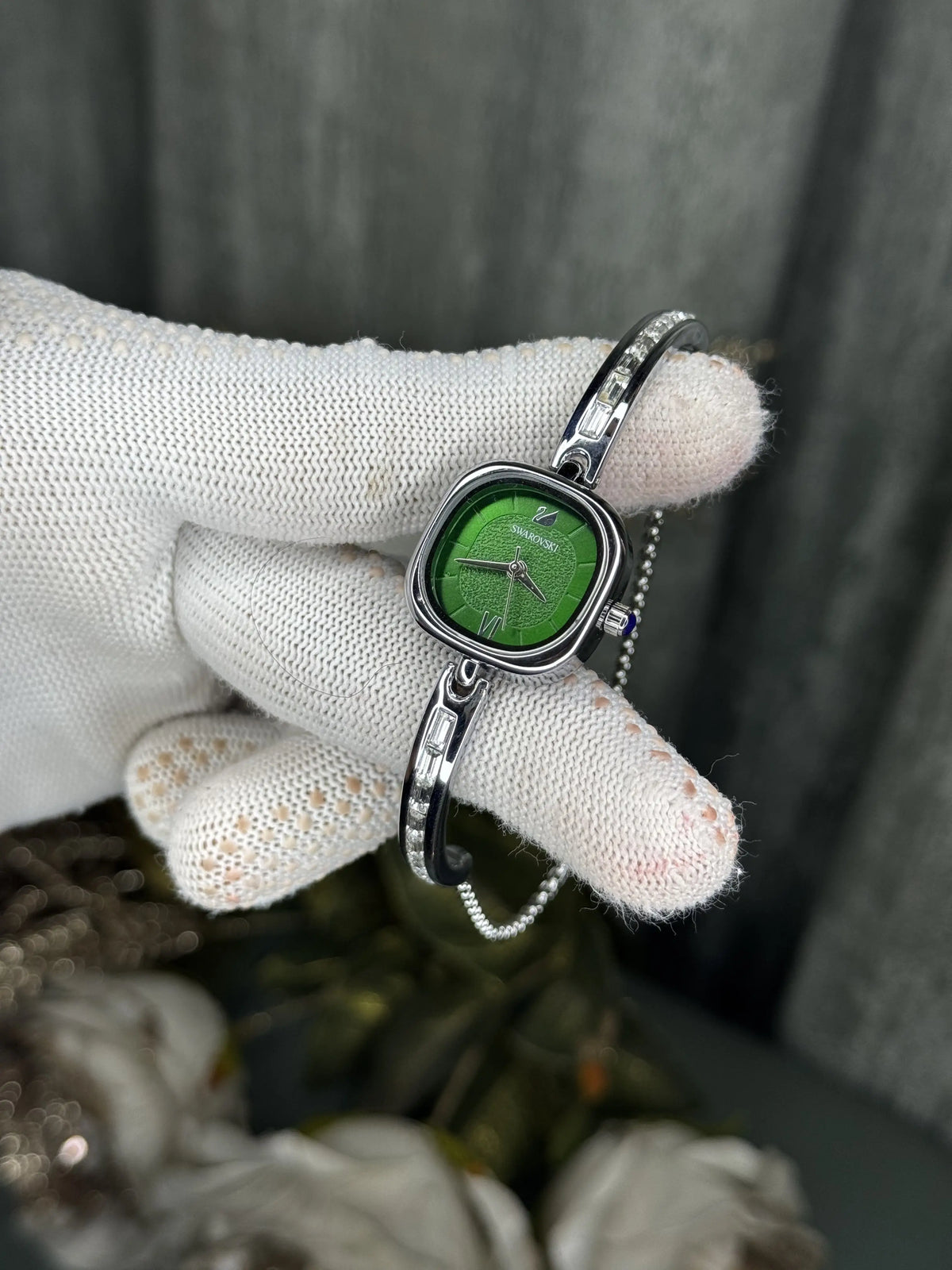 Swarovsk i Silver Green Diamond Premium Ladies Watch