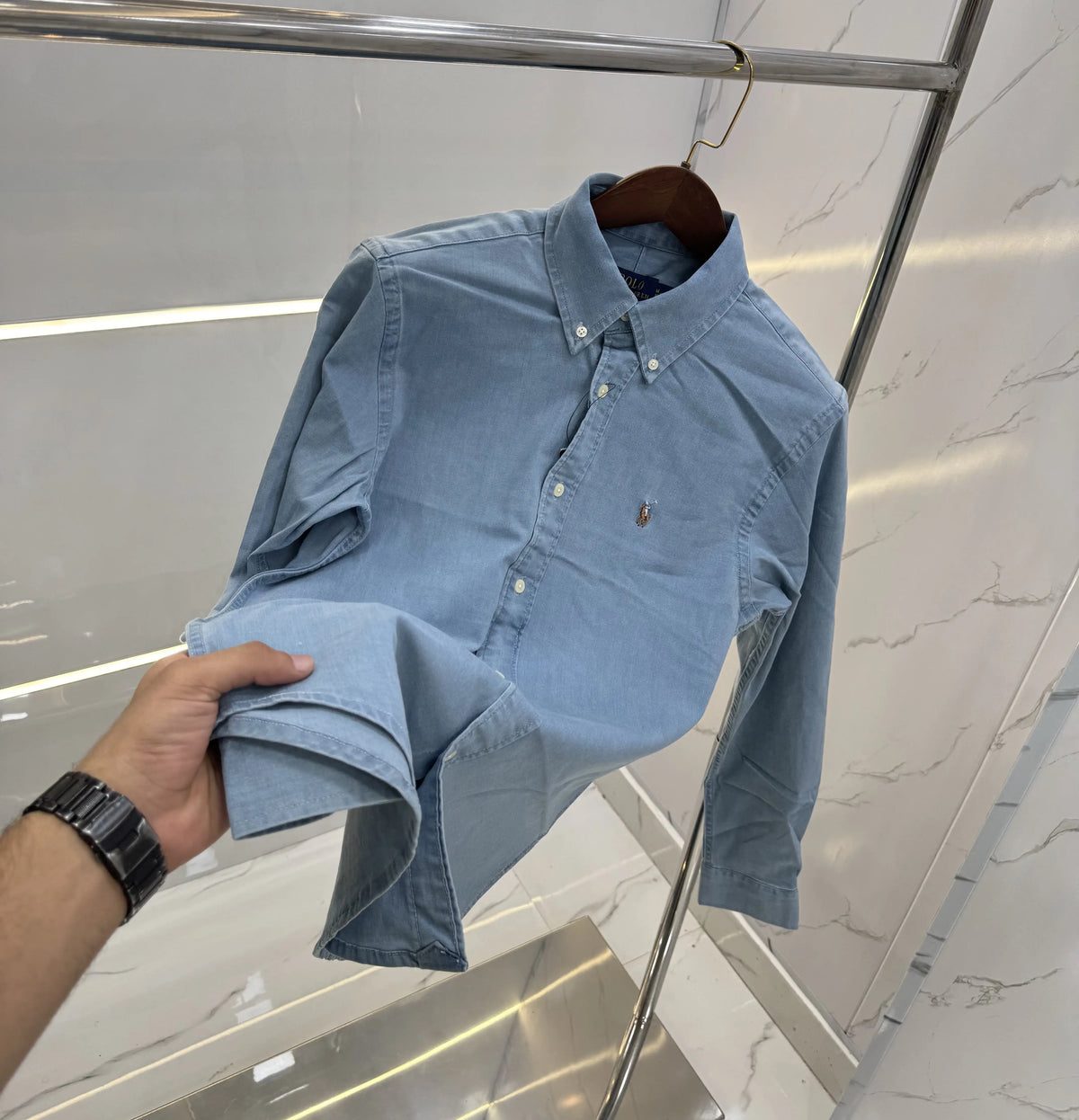 Ralph Lauren Sky Blue Embroidery Logo Premium Denim Shirt