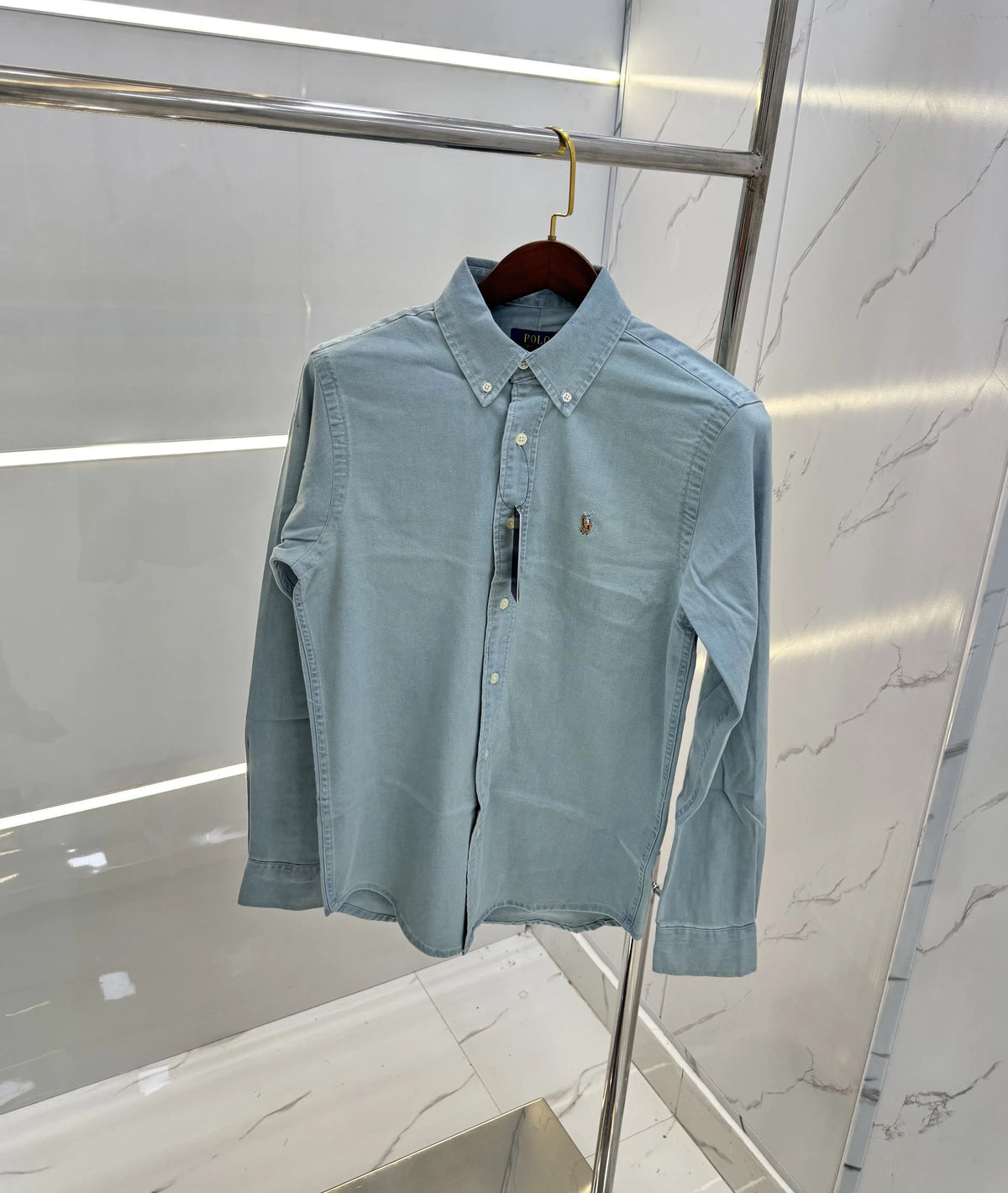 Ralph Lauren Greenish Embroidery Logo Premium Denim Shirt