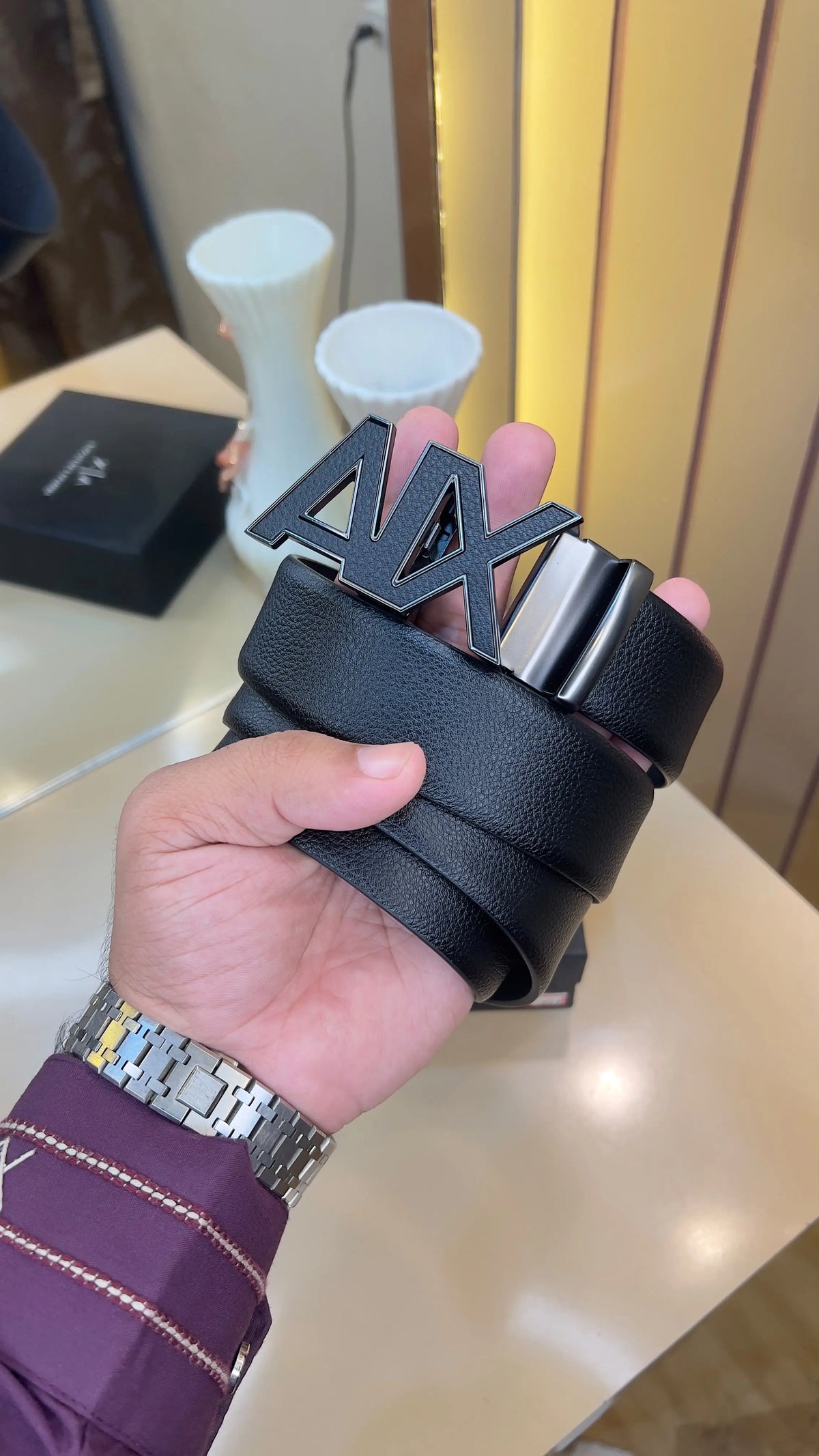 AX ARMANI EXCHANGE PREMIUM QUALITY IMP AUTOLOCK BELTS WITH OG BOX