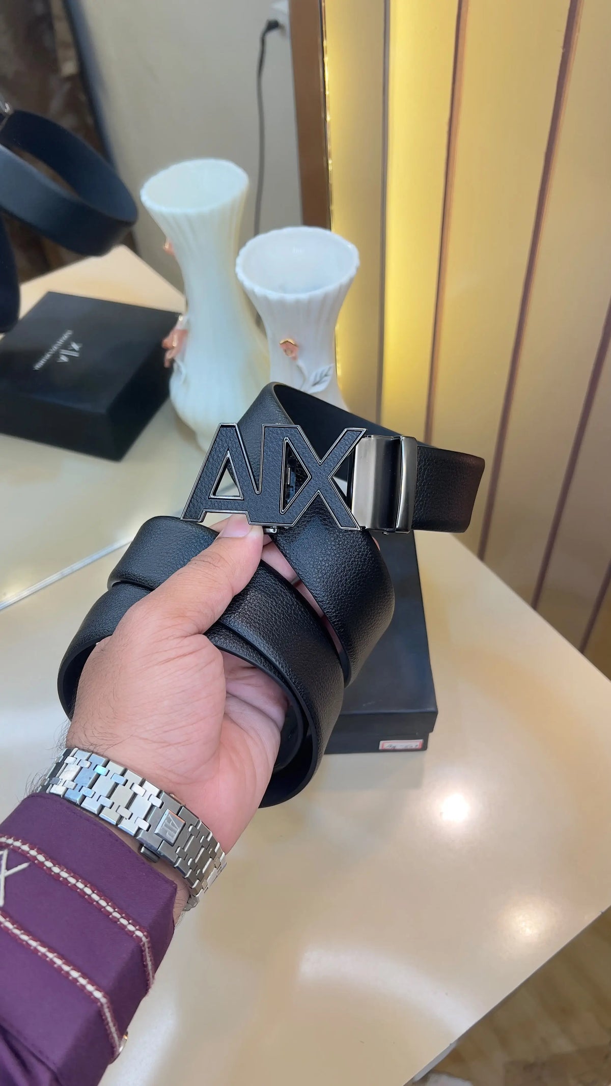 AX ARMANI EXCHANGE PREMIUM QUALITY IMP AUTOLOCK BELTS WITH OG BOX