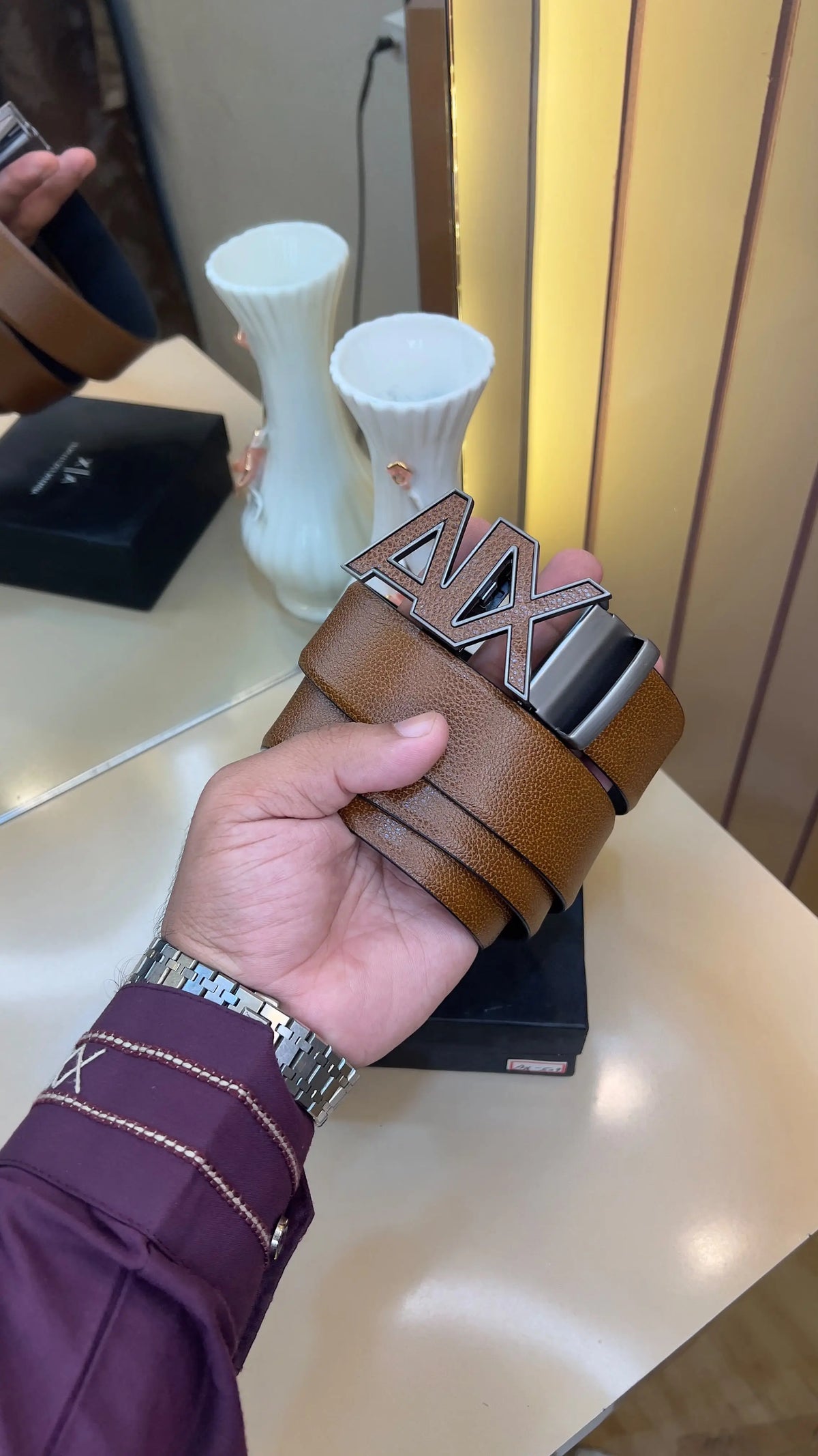 AX ARMANI EXCHANGE PREMIUM QUALITY IMP AUTOLOCK BELT WITH OG BOX