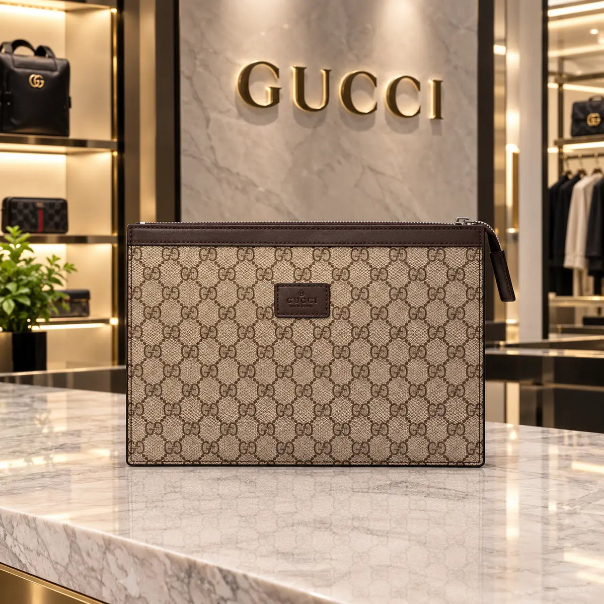 Gucc i Luxury Unisex Pochette Blue With Box Beige g24