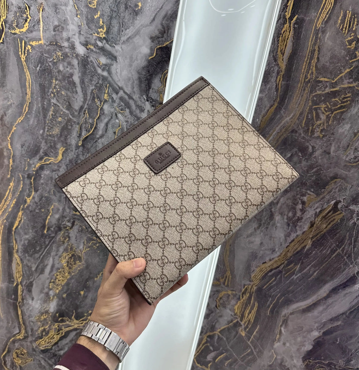 Gucc i Luxury Unisex Pochette Blue With Box Beige g24