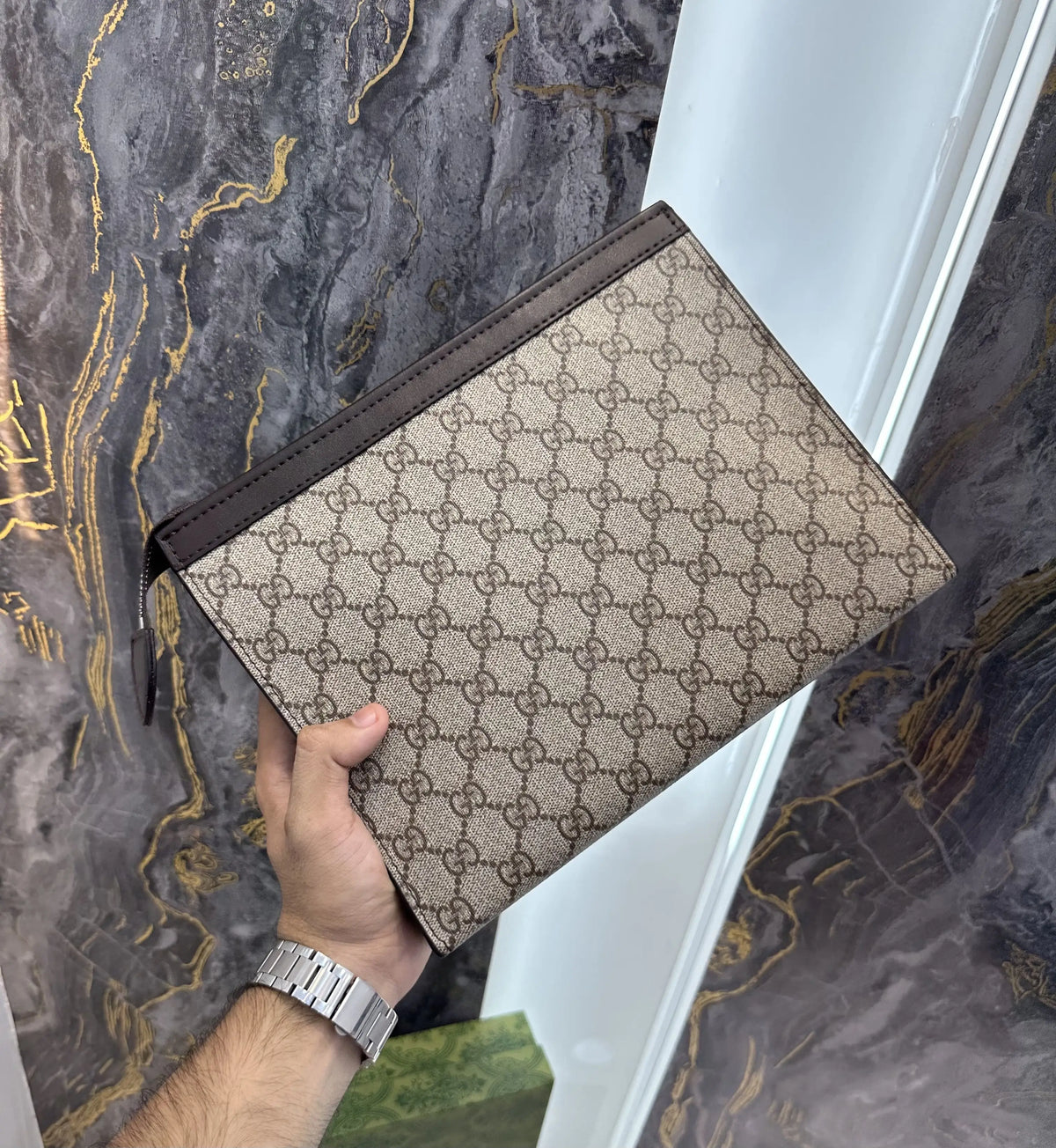 Gucc i Luxury Unisex Pochette Blue With Box Beige g24