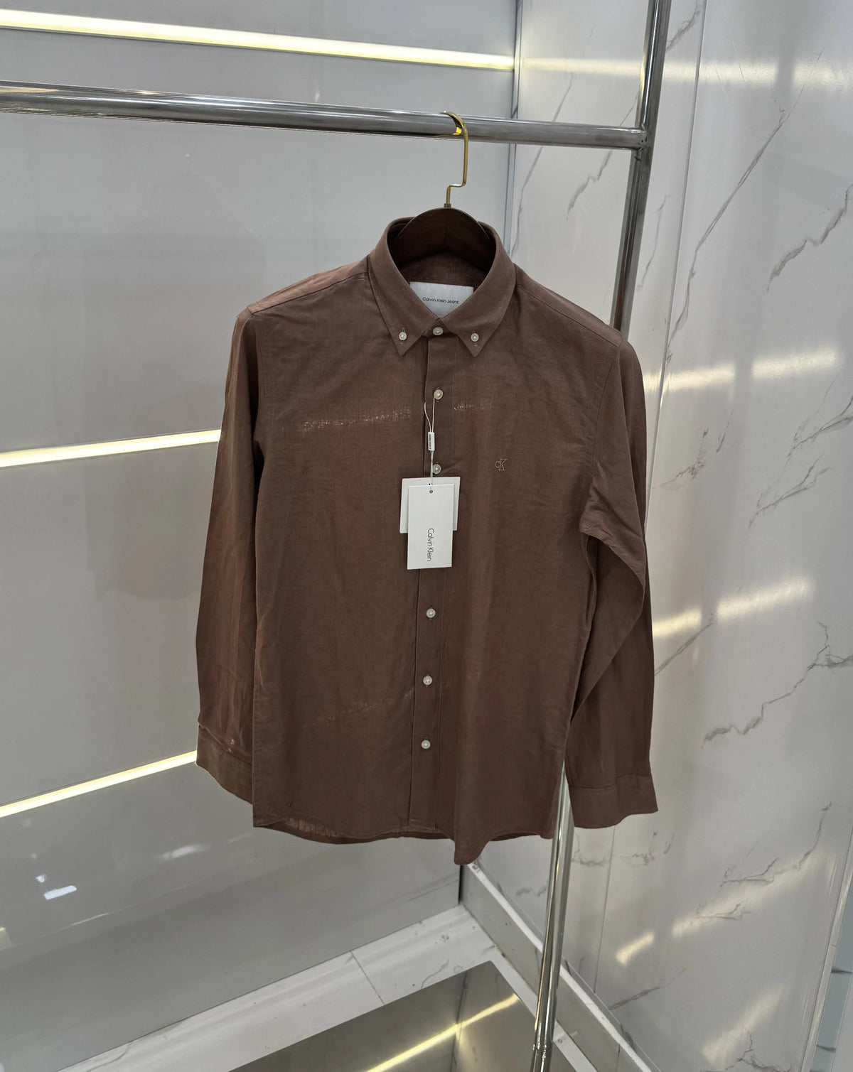 Calvin  Klein Brown Embroidery Logo Work Premium Shirt