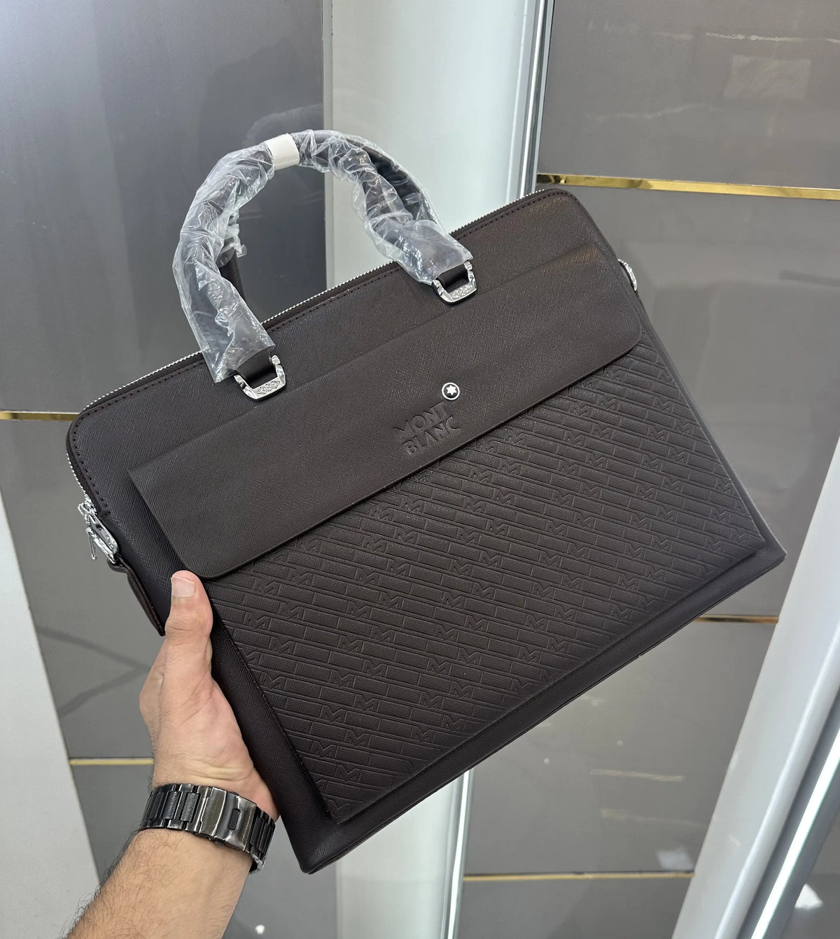 Mont Blan c Luxury Premium Imported Black Laptop Bag Brown mb607